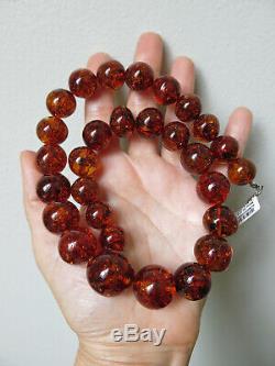 Nwt Vintage Polish Genuine Natural Baltic Cognac Amber Inclusions Bead Necklace