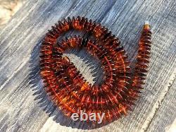OLD VINTAGE Red Cognac Baltic Amber Necklace Handmade Natural Beads Discs 39 gr