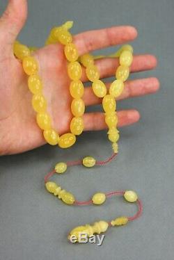 ONE STONE BALTIC AMBER ROSARY 78g OLIVE misbah tesbih 55 prayer beads NATURAL