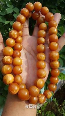 Old Antique 100% Natural Baltic egg yolk butterscotch Necklace amber 86 grams