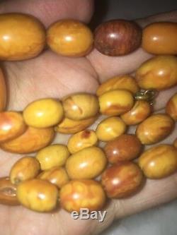 Old Antique Natural Baltic Butterscotch Egg Yolk Amber Beads Necklace 26.8g