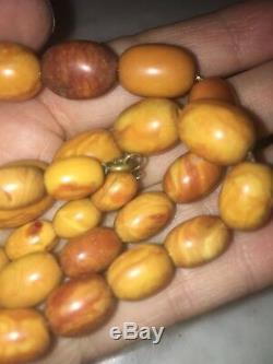 Old Antique Natural Baltic Butterscotch Egg Yolk Amber Beads Necklace 26.8g