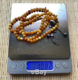 Old Arabic Natural Antique enamel Vintage Amber jewelry stone Necklace oriental