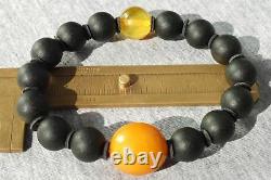 Old Baltic Hand Black Amber Bracelet Beads 16 Grams