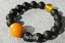 Old Baltic Hand Black Amber Bracelet Beads 16 Grams