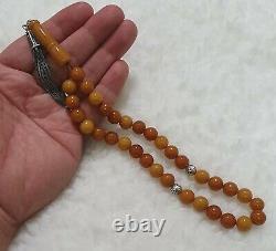 Old Butterscotch Baltic Amber Islamic Prayer Rosary Tasbih Misbaha 10 mm 32 gr