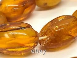 Old Vintage HUGE Natural BALTIC AMBER NECKLACE 2 Insects OLIVE Beads 198 g 9139