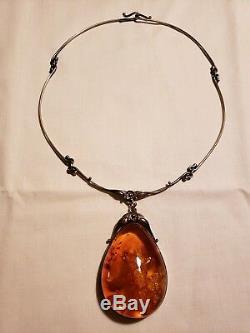 vintage sterling silver amber pendant