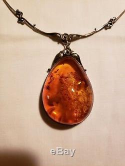 Old Vintage Large Natural BALTIC Amber Necklace In Sterling Silver