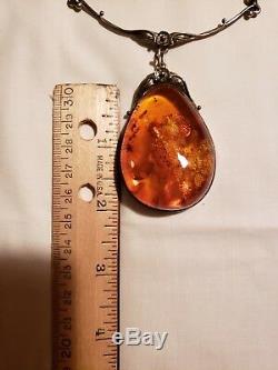 Old Vintage Large Natural BALTIC Amber Necklace In Sterling Silver