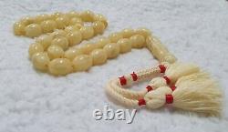 Original Baltic Amber White Pressed Islamic Prayer Rosary Tasbih Misbaha 92GR