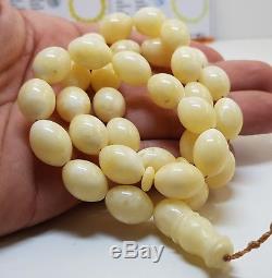 PRESSED Islamic Prayer Tasbih Amber Natural Baltic Bead 43,2g White Rare S-404