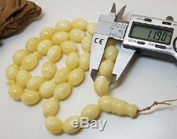 PRESSED Islamic Prayer Tasbih Amber Natural Baltic Bead 43,2g White Rare S-404