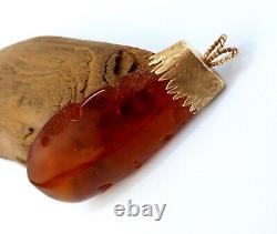 Pendant Stone Amber Natural Baltic Bead 44,9g Vintage Transparent Cognac D-077