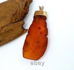 Pendant Stone Amber Natural Baltic Bead 44,9g Vintage Transparent Cognac D-077