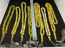 Poland Baltic Amber Lot of 7 White Tiger Butterscotch Prayer Beads Rosary 398 g