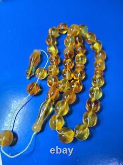 Prayer Beads Misbaha Tasbih carvings beads Pressed Natural Baltic Amber 54g