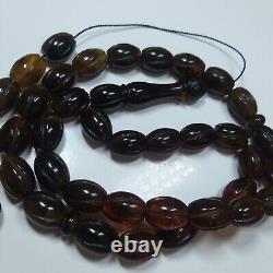 Prayer Beads Misbaha Tasbih carvings beads Pressed Natural Baltic Amber 63g