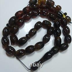 Prayer Beads Misbaha Tasbih carvings beads Pressed Natural Baltic Amber 63g