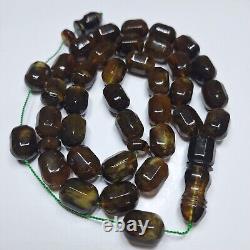 Prayer Beads Misbaha Tasbih carvings beads Pressed Natural Baltic Amber 79g