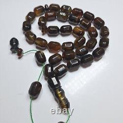 Prayer Beads Misbaha Tasbih carvings beads Pressed Natural Baltic Amber 79g