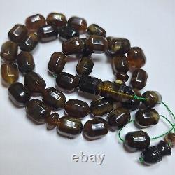 Prayer Beads Misbaha Tasbih carvings beads Pressed Natural Baltic Amber 79g