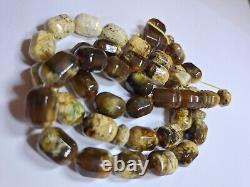Prayer Beads Misbaha Tasbih carvings beads Pressed Natural Baltic Amber 79g