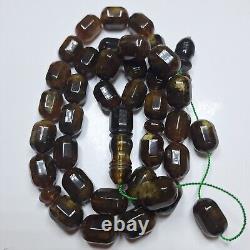 Prayer Beads Misbaha Tasbih carvings beads Pressed Natural Baltic Amber 79g