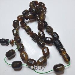 Prayer Beads Misbaha Tasbih carvings beads Pressed Natural Baltic Amber 79g