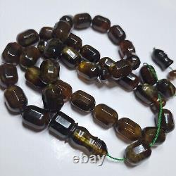 Prayer Beads Misbaha Tasbih carvings beads Pressed Natural Baltic Amber 79g