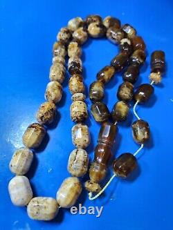 Prayer Beads Misbaha Tasbih carvings beads Pressed Natural Baltic Amber 79g