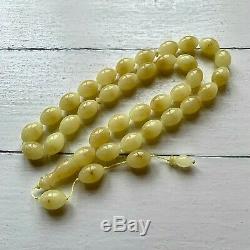 Premium 67gr. White Baltic Amber Islamic Prayer Rosary Olive Beads Tesbih Misbah