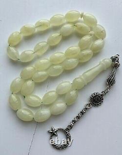 Premium White Natural Baltic Amber 33g Islamic Prayer Rosary Beads Tesbih Misbah