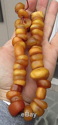 Rare Old Natural Baltic Amber Beads 19th Century Or Older, Butterscotch, Prayer