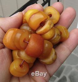 Rare Old Natural Baltic Amber Beads 19th Century Or Older, Butterscotch, Prayer