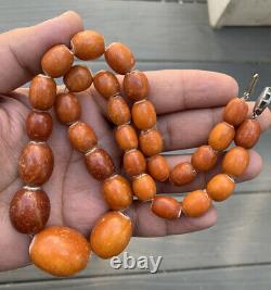 Rare Antique Natural Tribal Baltic Egg Yolk Butterscotch Amber Beaded Necklace