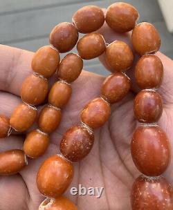 Rare Antique Natural Tribal Baltic Egg Yolk Butterscotch Amber Beaded Necklace