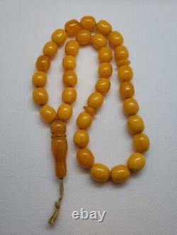 Rare Islamic Prayer Tasbih Amber Natural Baltic Beads Butterscotch'White' 50g