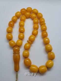 Rare Islamic Prayer Tasbih Amber Natural Baltic Beads Butterscotch'White' 50g