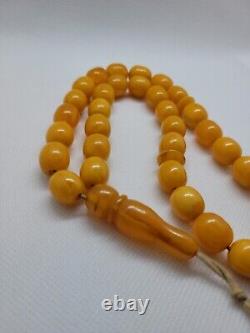 Rare Islamic Prayer Tasbih Amber Natural Baltic Beads Butterscotch'White' 50g