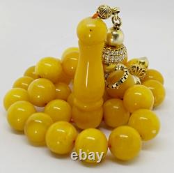 Rare Natural Baltic Amber Egg Yolk Prayer Misbaha Rosary 32 Beads One Stone 34Gr