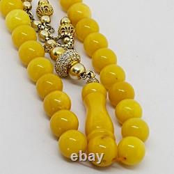 Rare Natural Baltic Amber Egg Yolk Prayer Misbaha Rosary 32 Beads One Stone 34Gr