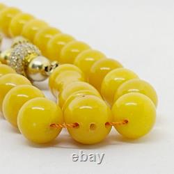 Rare Natural Baltic Amber Egg Yolk Prayer Misbaha Rosary 32 Beads One Stone 34Gr