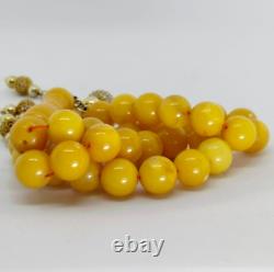 Rare Natural Baltic Amber Egg Yolk Prayer Misbaha Rosary 32 Beads One Stone 34Gr