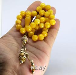 Rare Natural Baltic Amber Egg Yolk Prayer Misbaha Rosary 32 Beads One Stone 34Gr