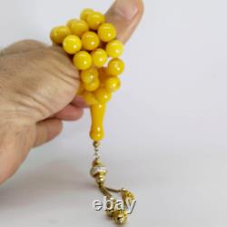 Rare Natural Baltic Amber Egg Yolk Prayer Misbaha Rosary 32 Beads One Stone 34Gr