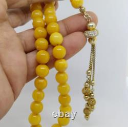 Rare Natural Baltic Amber Egg Yolk Prayer Misbaha Rosary 32 Beads One Stone 34Gr