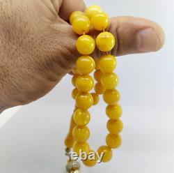 Rare Natural Baltic Amber Egg Yolk Prayer Misbaha Rosary 32 Beads One Stone 34Gr