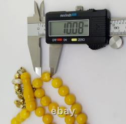 Rare Natural Baltic Amber Egg Yolk Prayer Misbaha Rosary 32 Beads One Stone 34Gr