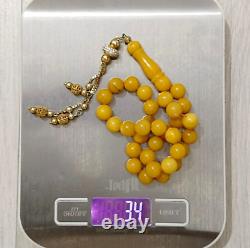 Rare Natural Baltic Amber Egg Yolk Prayer Misbaha Rosary 32 Beads One Stone 34Gr